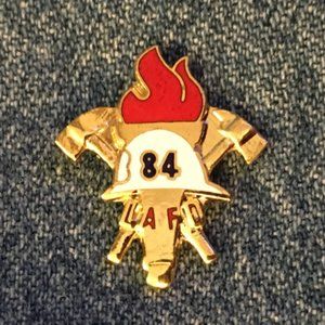 1984 LAFD Olympic Pin ~ Los Angeles Fire Department ~ Gold Tone ~ White Helmet